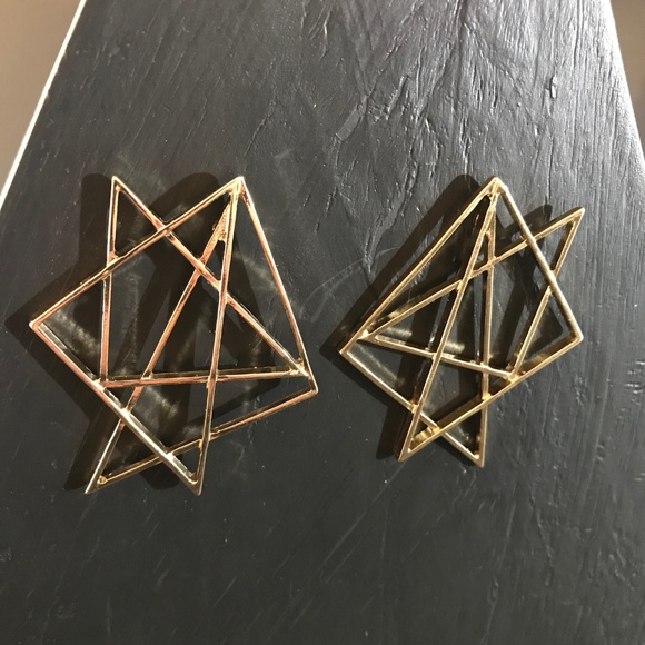Gold Linear Triangle Cluster Studs - Picture 3 of 6